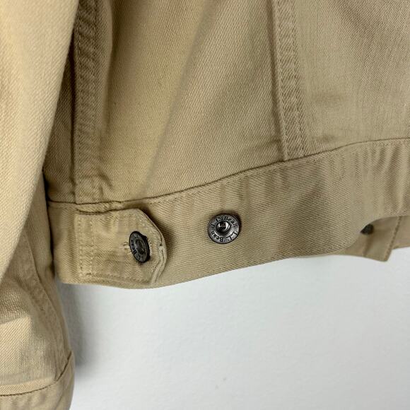 L.L. Bean Womens Tan Denim Jacket Size Large Khaki Button Front Casual - Picture 5 of 8